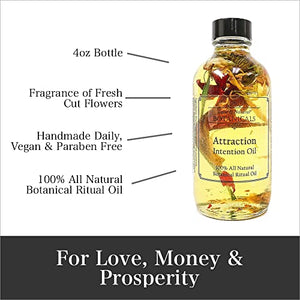 Attraction Intention Oil 100% All Natural 4 oz l Love, Money Drawing Prosperity & Abundance l Wiccan Pagan Magick Manifestation Rituals